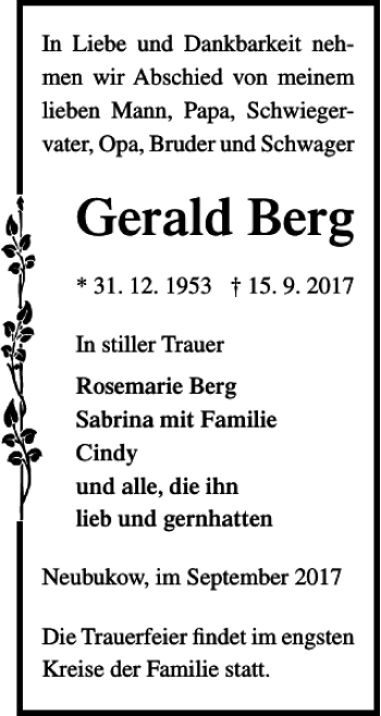 Traueranzeigen Von Gerald Trauer Anzeigen De