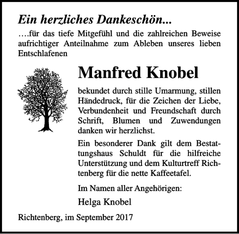 Traueranzeigen Von Manfred Knobel Trauer Anzeigen De