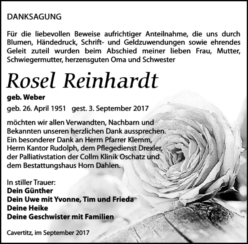 Traueranzeigen Von Rosel Reinhardt Trauer Anzeigen De