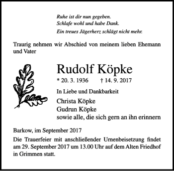 Traueranzeigen Von Rudolf K Pke Trauer Anzeigen De