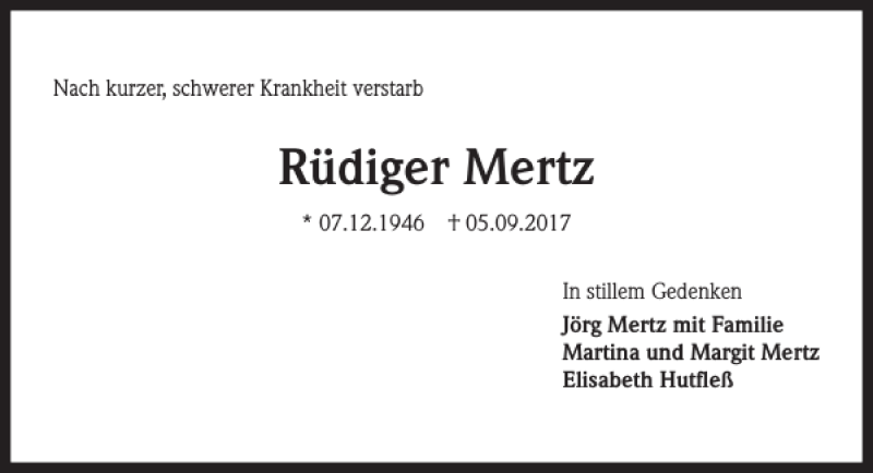 Traueranzeigen Von R Diger Mertz Trauer Anzeigen De