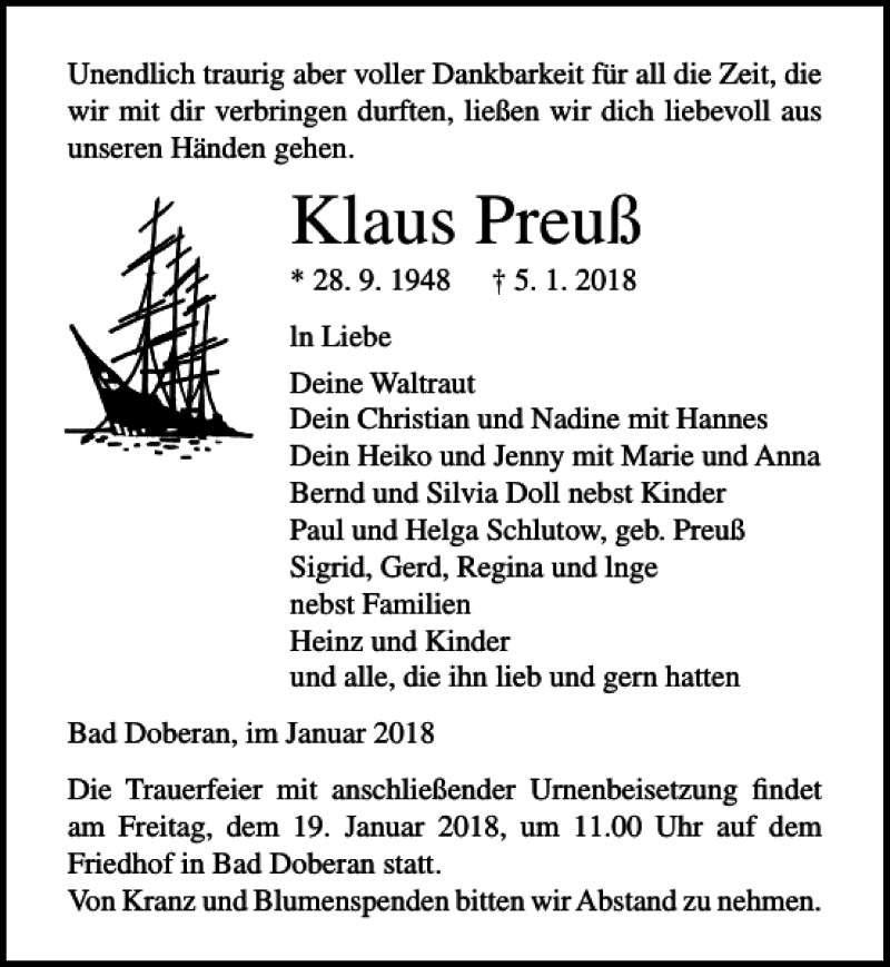 Traueranzeigen Von Klaus Preu Trauer Anzeigen De