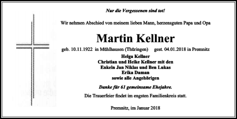 Traueranzeigen Von Martin Kellner Trauer Anzeigen De