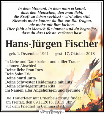 Traueranzeigen Von Hans J Rgen Fischer Trauer Anzeigen De