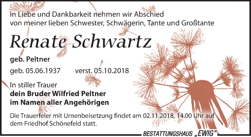 Traueranzeigen Von Renate Schwartz Trauer Anzeigen De