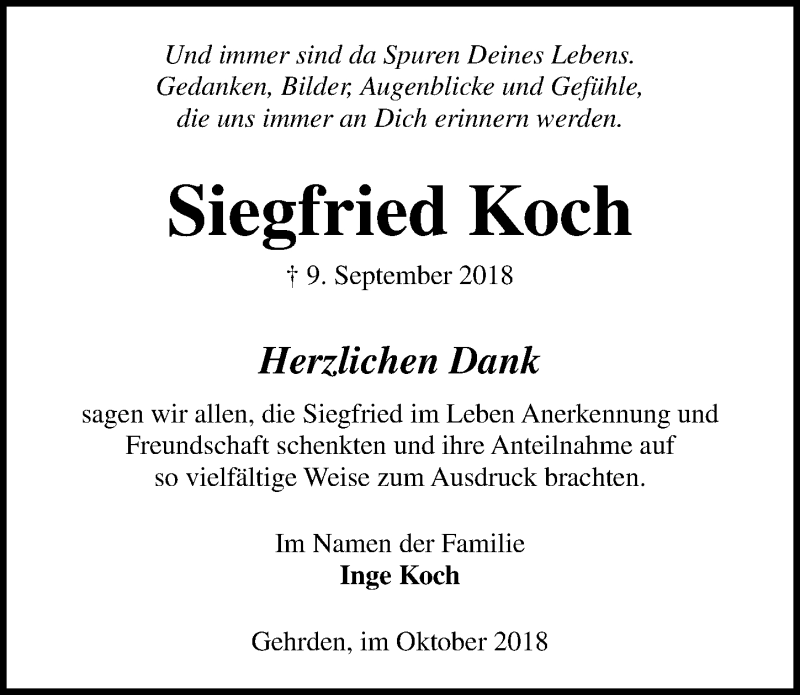 Traueranzeigen Von Siegfried Koch Trauer Anzeigen De