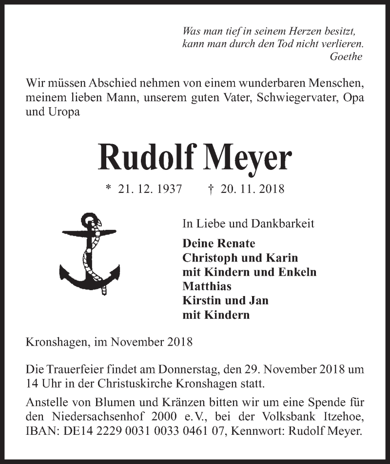 Traueranzeigen Von Rudolf Meyer Trauer Anzeigen De