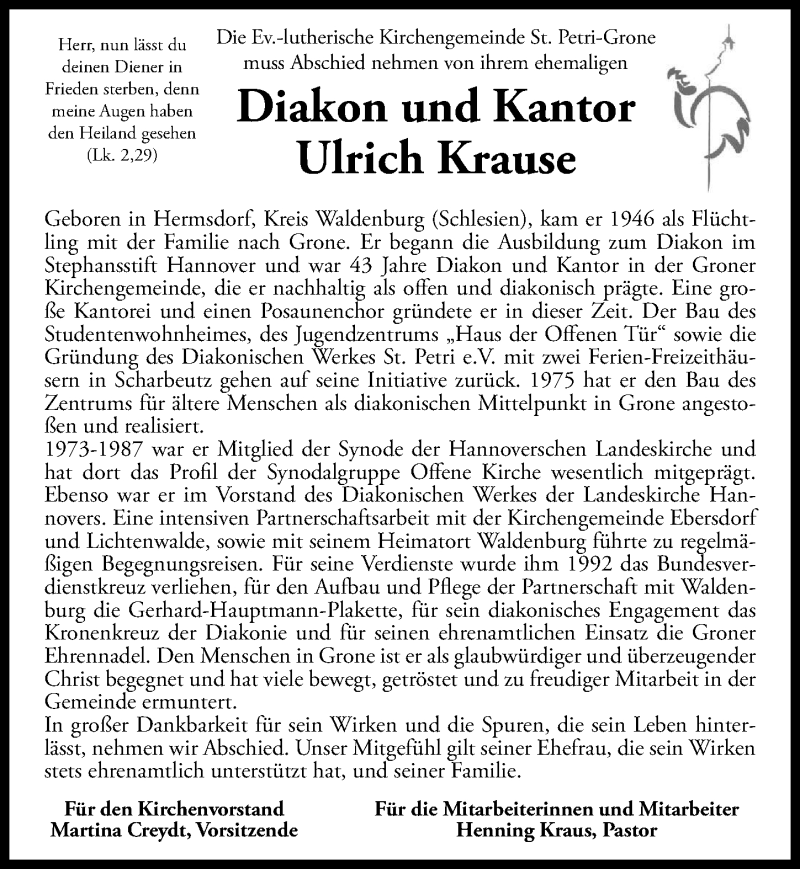 Traueranzeigen Von Ulrich Krause Trauer Anzeigen De