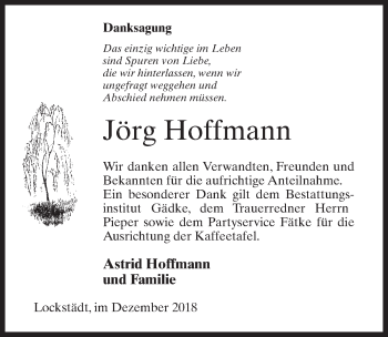 Traueranzeigen von Jörg Hoffmann trauer anzeigen de