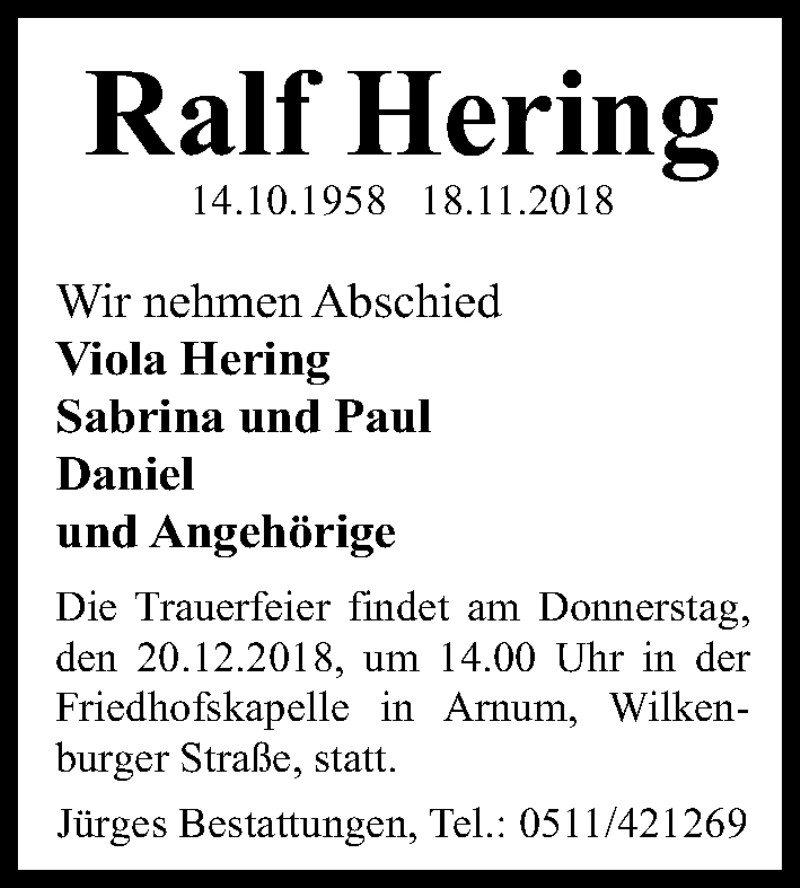 Traueranzeigen Von Ralf Hering Trauer Anzeigen De