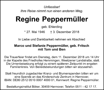 Traueranzeigen Von Regine Pepperm Ller Trauer Anzeigen De