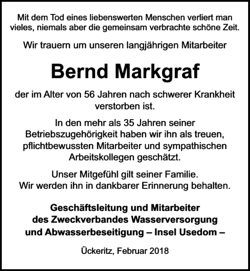 Traueranzeigen Von Bernd Markgraf Trauer Anzeigen De