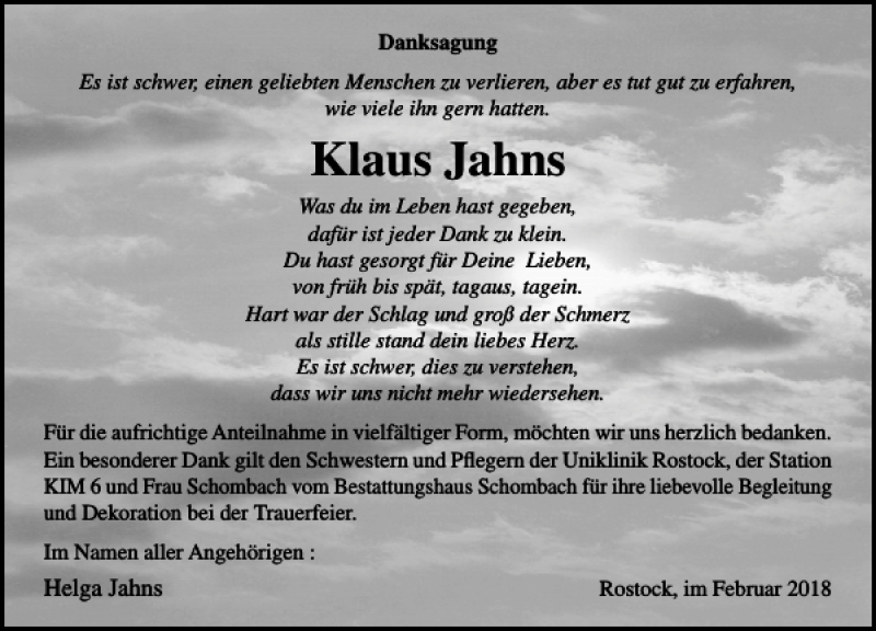 Traueranzeigen Von Klaus Jahns Trauer Anzeigen De