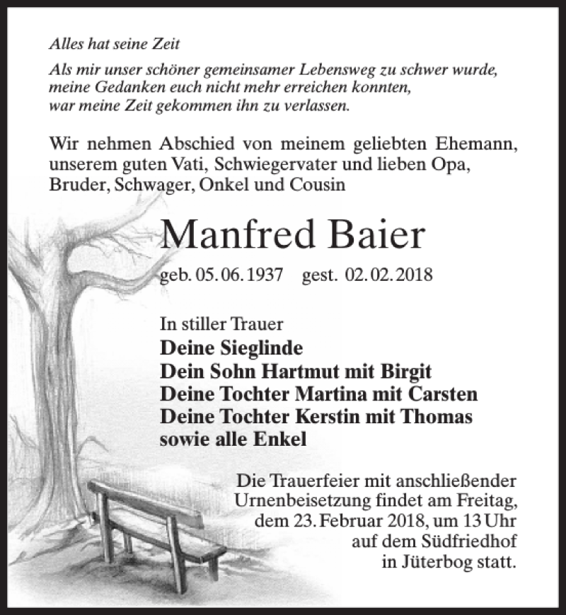 Traueranzeigen Von Manfred Baier Trauer Anzeigen De