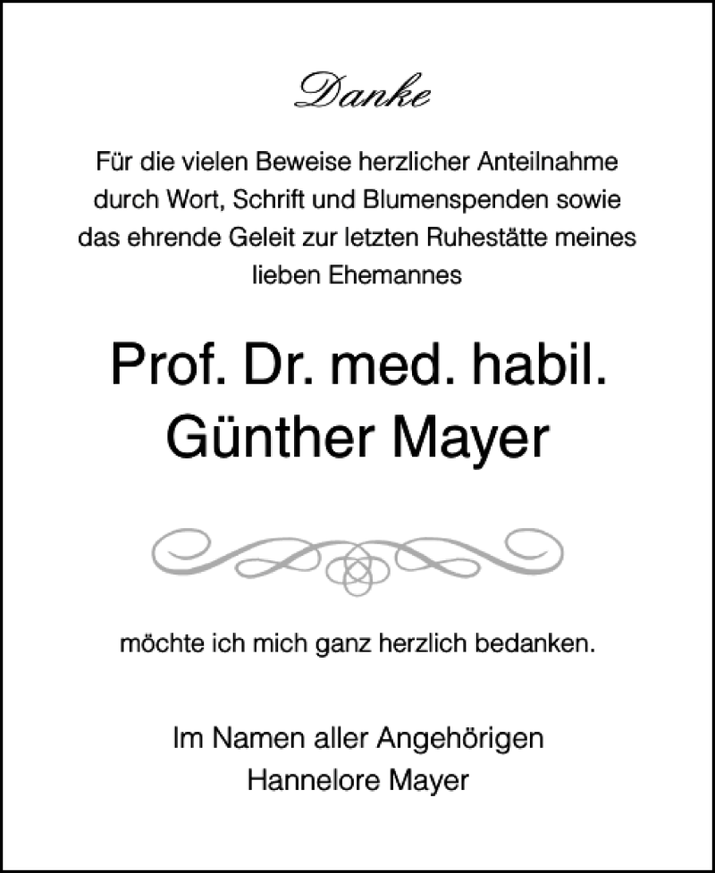 Traueranzeigen Von Prof Dr Med Habil G Nther Mayer Trauer Anzeigen De