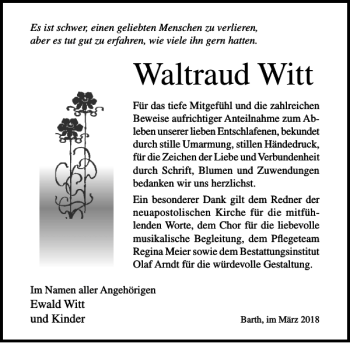 Traueranzeigen Von Waltraud Witt Trauer Anzeigen De