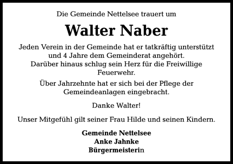 Traueranzeigen Von Walter Naber Trauer Anzeigen De