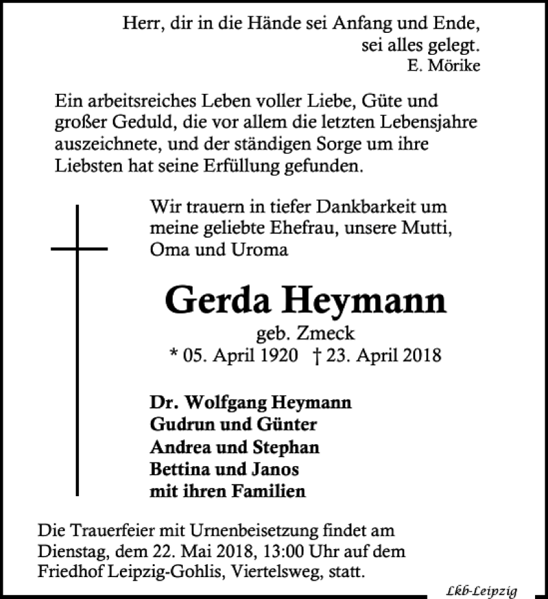 Traueranzeigen Von Gerda Heymann Trauer Anzeigen De