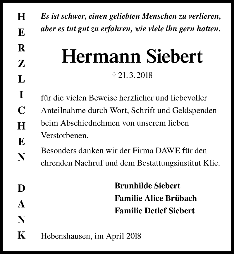 Traueranzeigen Von Hermann Siebert Trauer Anzeigen De