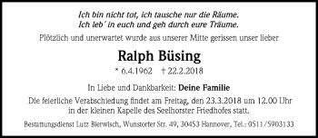 Traueranzeigen von Ralph Büsing trauer anzeigen de