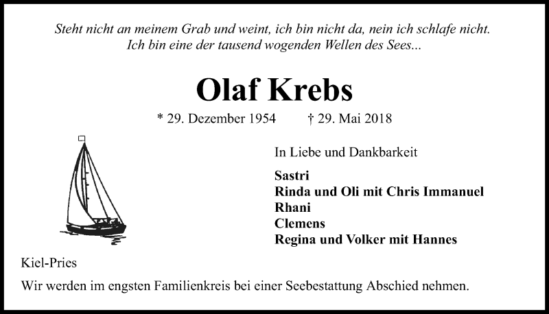 Traueranzeigen Von Olaf Krebs Trauer Anzeigen De