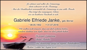 Traueranzeigen Von Gabriele Elfriede Janke Trauer Anzeigen De