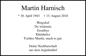 Traueranzeigen Von Martin Harnisch Trauer Anzeigen De