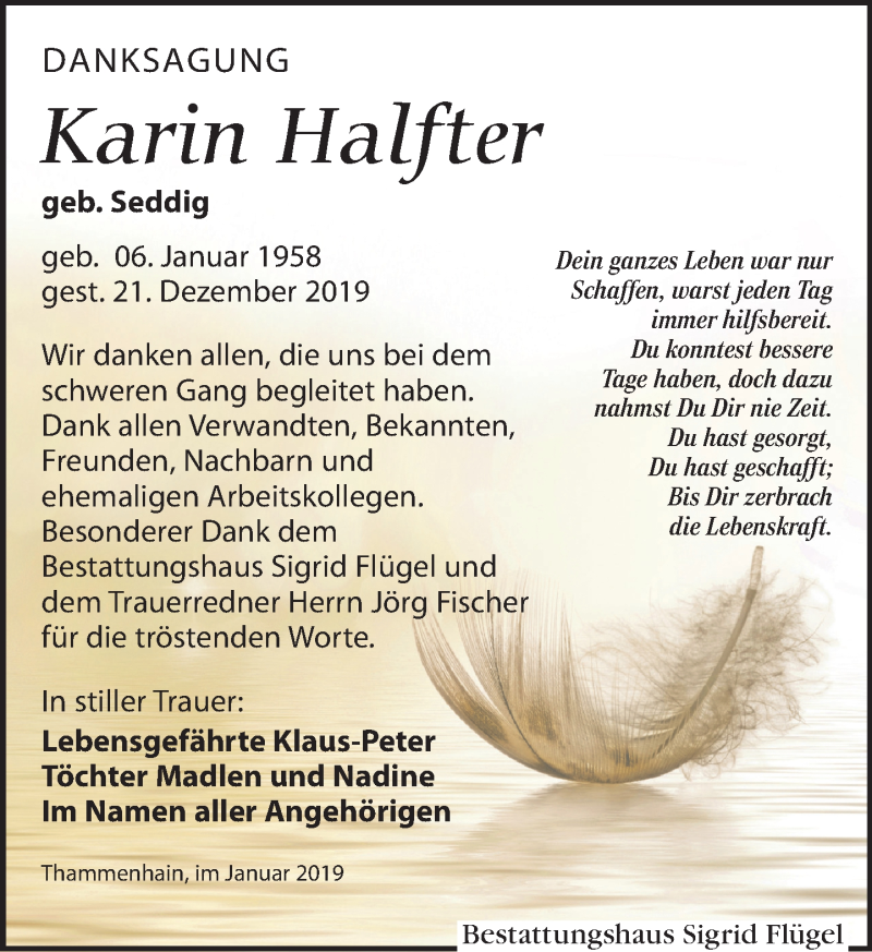 Traueranzeigen Von Karin Halfter Trauer Anzeigen De