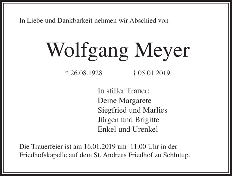 Traueranzeigen Von Wolfgang Meyer Trauer Anzeigen De