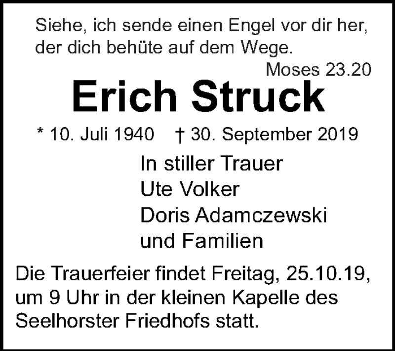 Traueranzeigen Von Erich Struck Trauer Anzeigen De