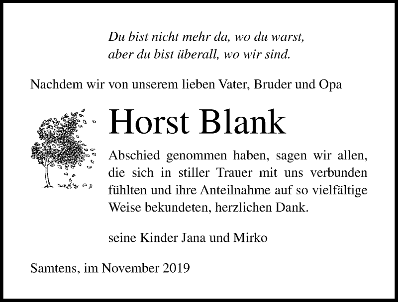 Traueranzeigen Von Horst Blank Trauer Anzeigen De