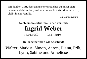 Traueranzeigen Von Ingrid Weber Trauer Anzeigen De