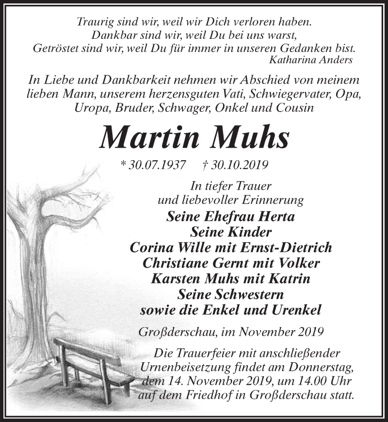 Traueranzeigen Von Martin Muhs Trauer Anzeigen De