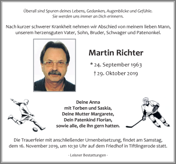 Traueranzeigen Von Martin Richter Trauer Anzeigen De