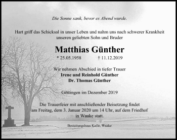 Traueranzeigen Von Matthias G Nther Trauer Anzeigen De