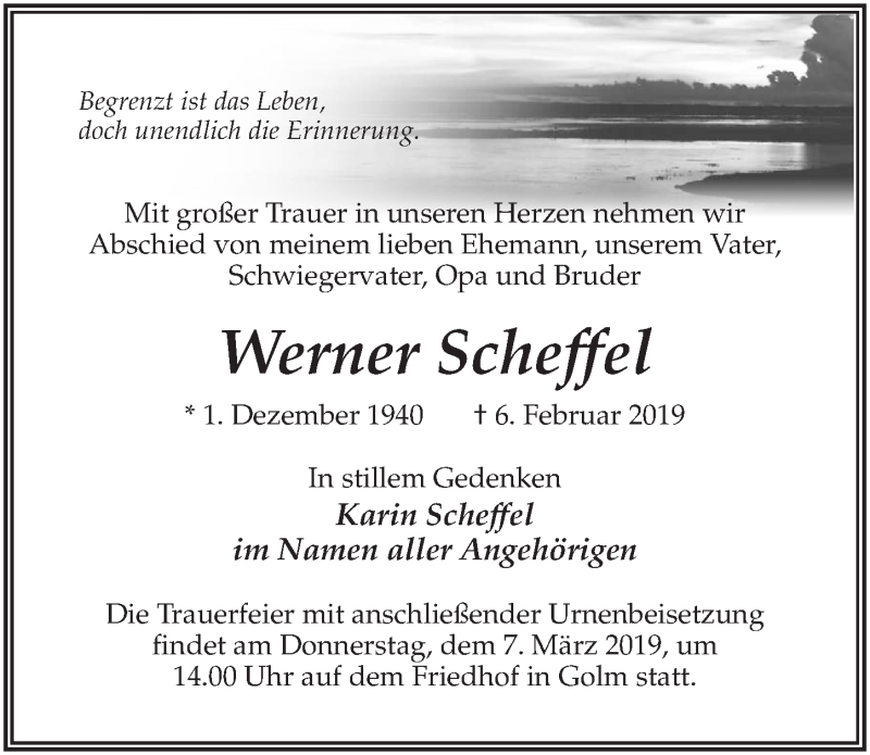 Traueranzeigen Von Werner Scheffel Trauer Anzeigen De