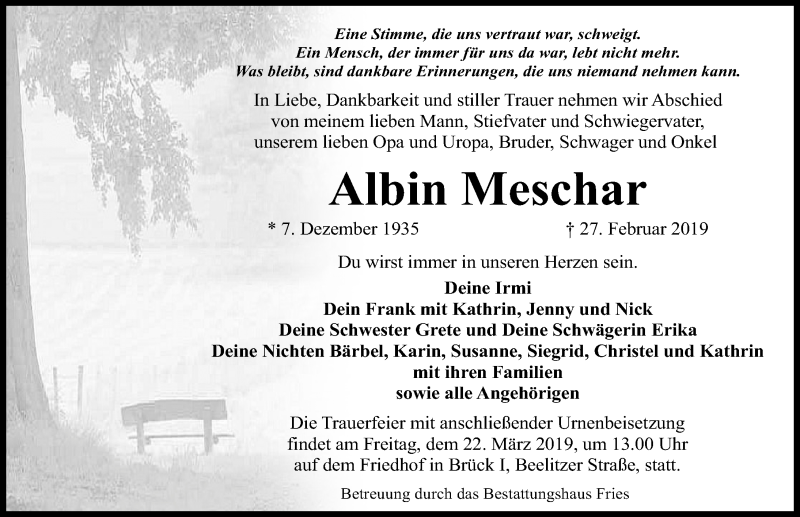 Traueranzeigen Von Albin Meschar Trauer Anzeigen De