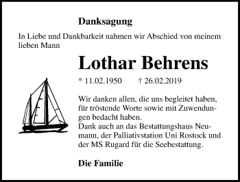 Traueranzeigen Von Lothar Behrens Trauer Anzeigen De