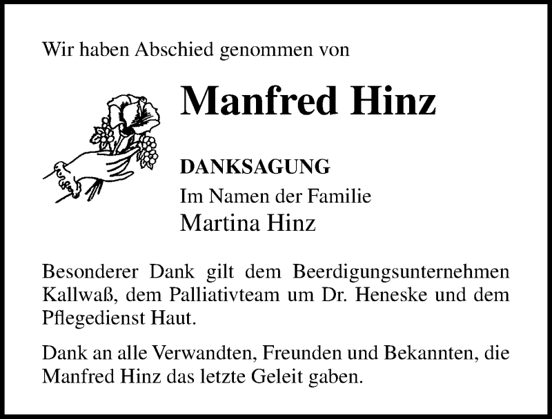 Traueranzeigen Von Manfred Hinz Trauer Anzeigen De