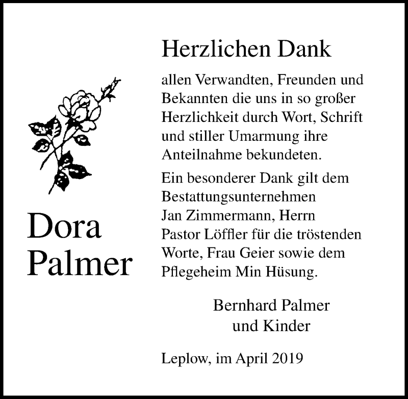 Traueranzeigen Von Dora Palmer Trauer Anzeigen De