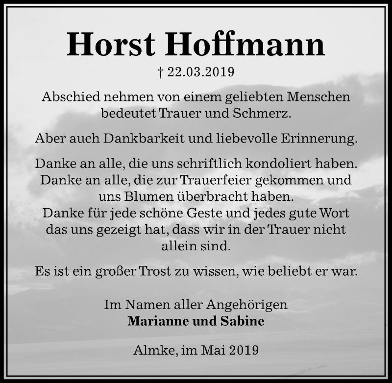 Traueranzeigen Von Horst Hoffmann Trauer Anzeigen De