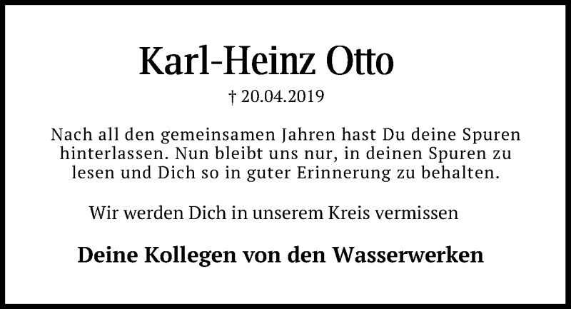 Traueranzeigen Von Karl Heinz Otto Trauer Anzeigen De