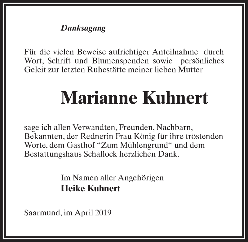 Traueranzeigen Von Marianne Kuhnert Trauer Anzeigen De