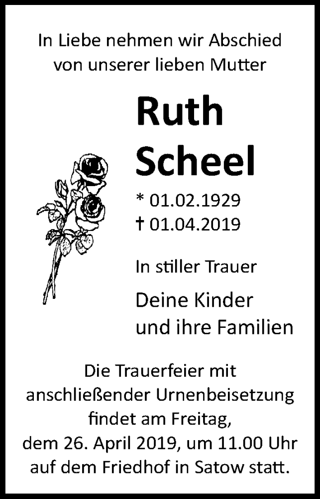 Traueranzeigen Von Ruth Scheel Trauer Anzeigen De