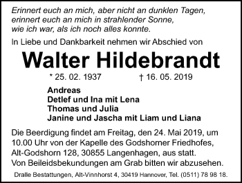 Traueranzeigen Von Walter Hildebrandt Trauer Anzeigen De