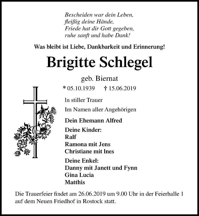 Traueranzeigen Von Brigitte Schlegel Trauer Anzeigen De