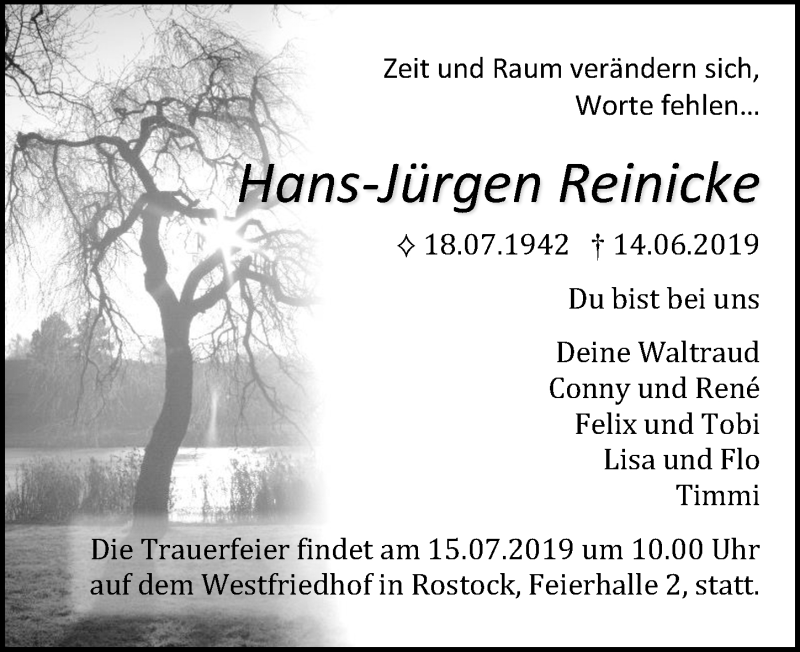 Traueranzeigen Von Hans J Rgen Reinicke Trauer Anzeigen De