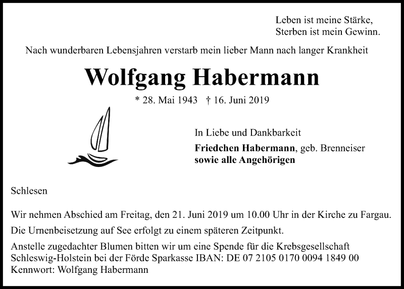 Traueranzeigen Von Wolfgang Habermann Trauer Anzeigen De