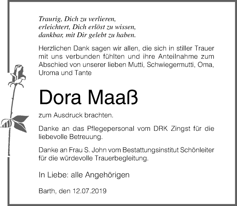 Traueranzeigen Von Dora Maa Trauer Anzeigen De