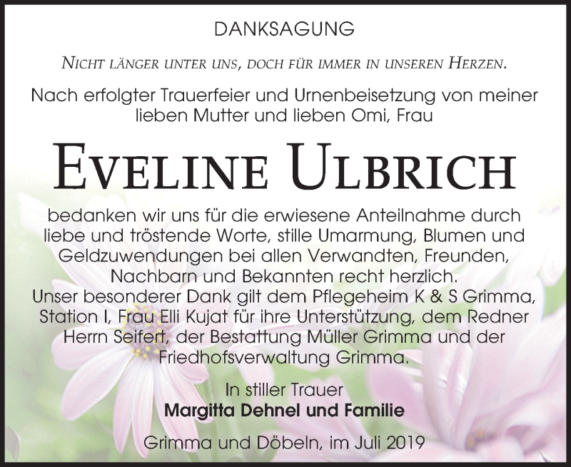 Traueranzeigen Von Eveline Ulbrich Trauer Anzeigen De